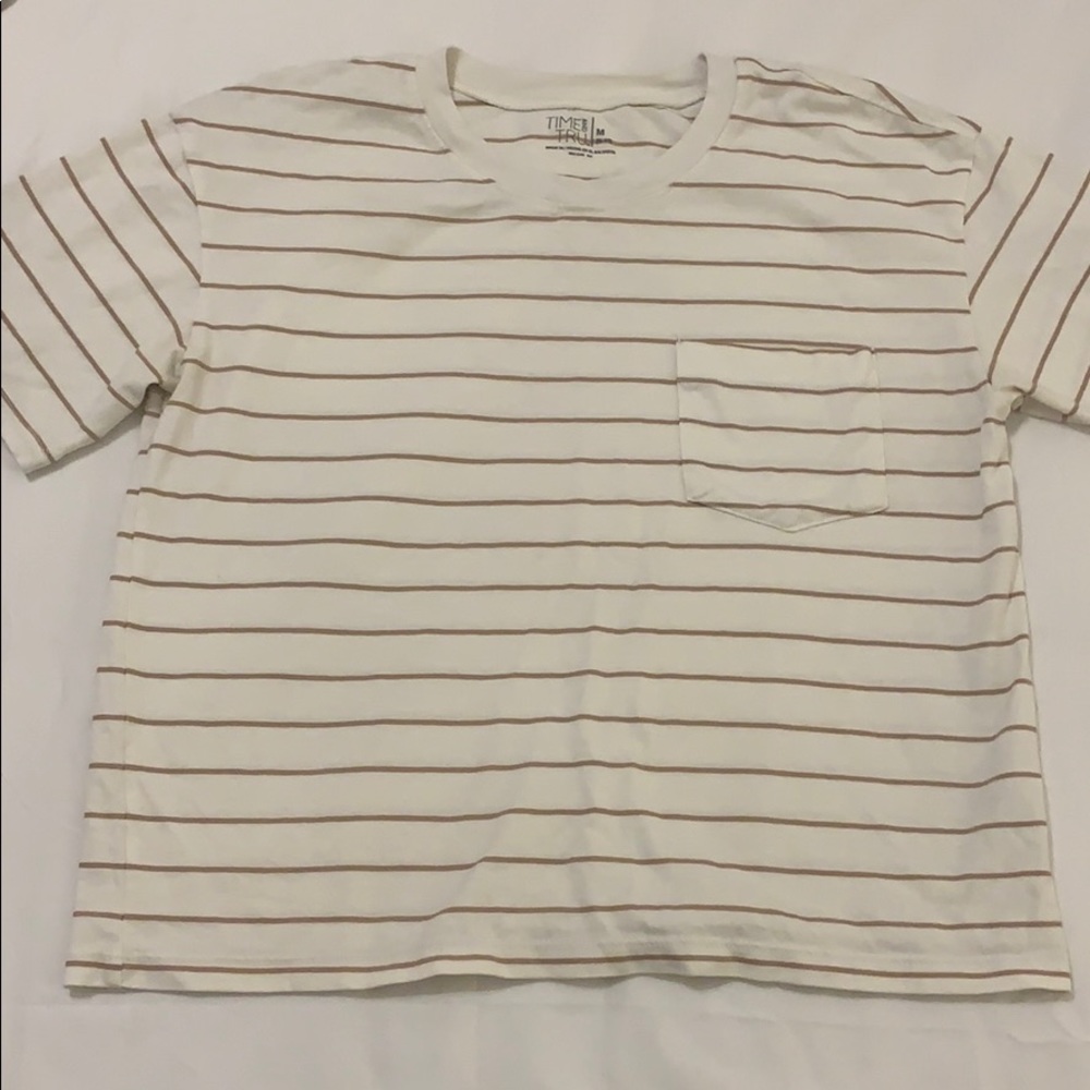 Boxy cropped white and tan stripe tee
